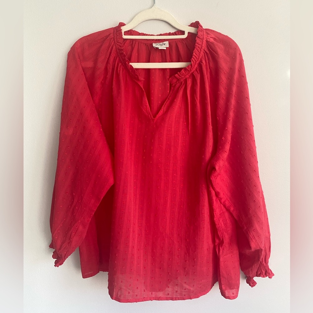 J.CREW BALLOON SLEEVES TEXTURE RED HOT PINK TOP SIZE XL